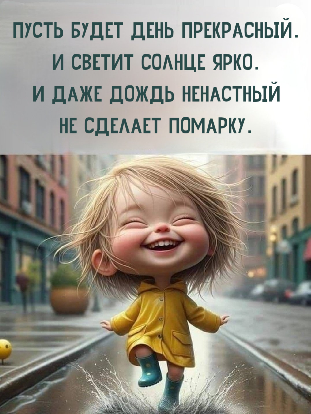 Пусть будет день прекрасный. И светит солнце ярко. И даже дождь ненастный Не сделает помарку.