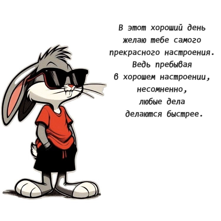 В этот хороший день желаю тебе самого прекрасного настроения. Ведь пребывая в хорошем настроении, несомненно, любые дела делаются быстрее.