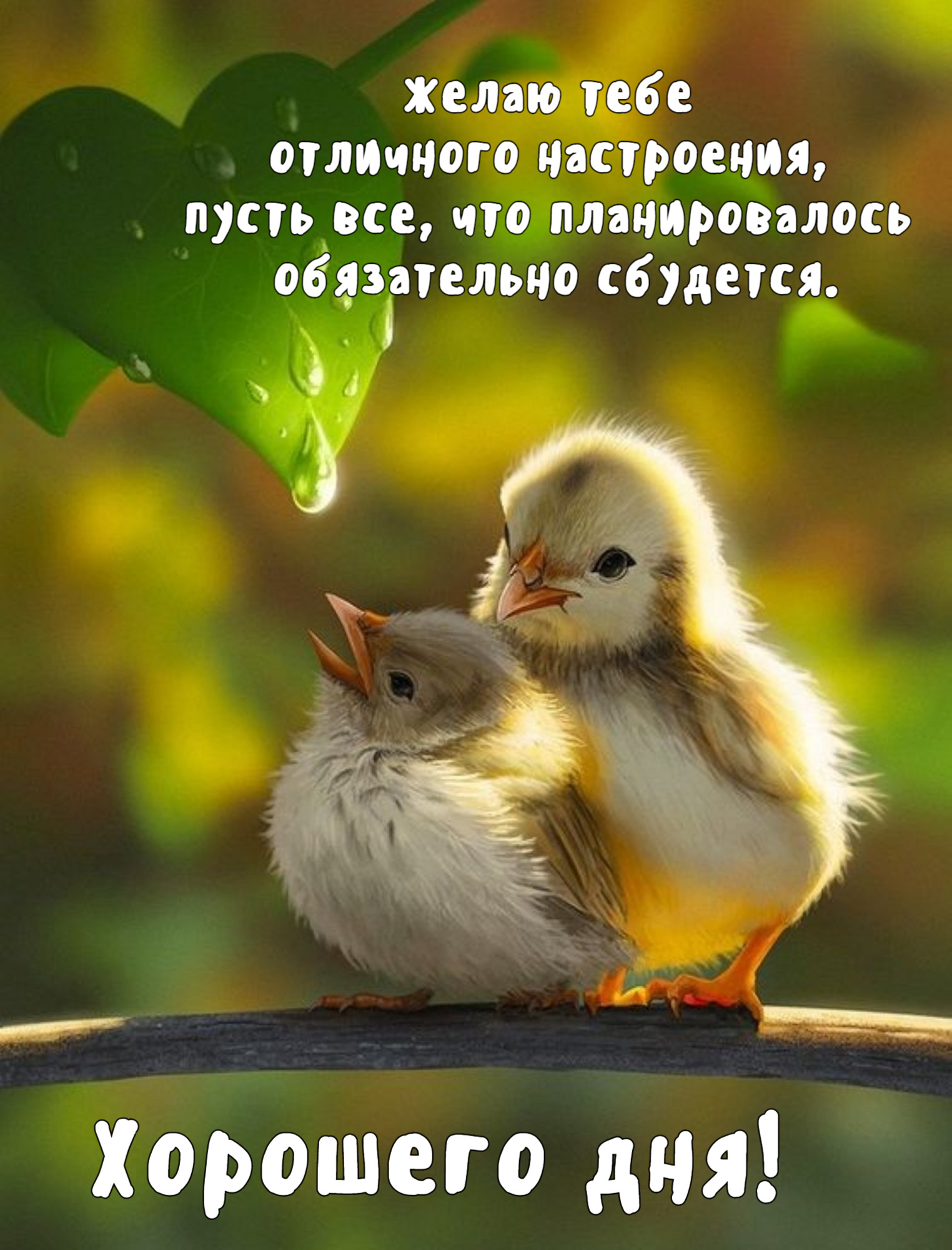 Желаю тебе  отличного настроения,  пусть все, что планировалось  обязательно сбудется.